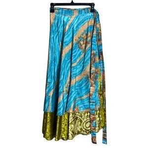 Wrap Sari Skirt Maxi Reversible Layers Silk Chiffon Satin Boho Gypsy Womens 1 Sz